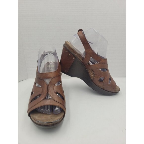 Women’s Dansko Felicia Cut-Out Slingback Brown Leather Wedge Heels Sz 39 8.5 - Picture 1 of 13
